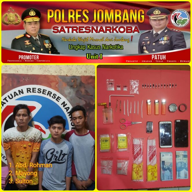 
					Tiga Pengedar Sabu-Sabu Diringkus Satresnarkoba Polres Jombang