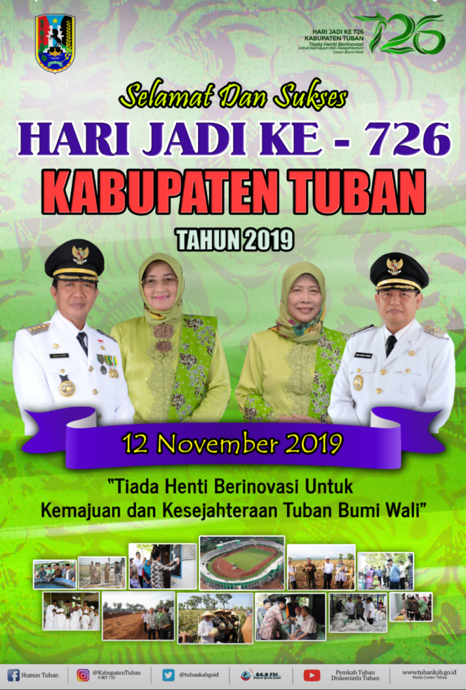 
					Sejarah Hari Jadi Tuban ke-726 pada 12 November 1293 – 12 November 2019.