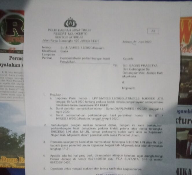 
					Kasus WNA “PT. Japs Steel” Aniaya Karyawannya Dinaikan Ke Kejaksaan Negeri Mojokerto