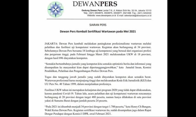 
					Bukan Dewan Pers Yang Berhak Mensertifikasi Wartawan, Tapi LSP Berlisensi BNSP