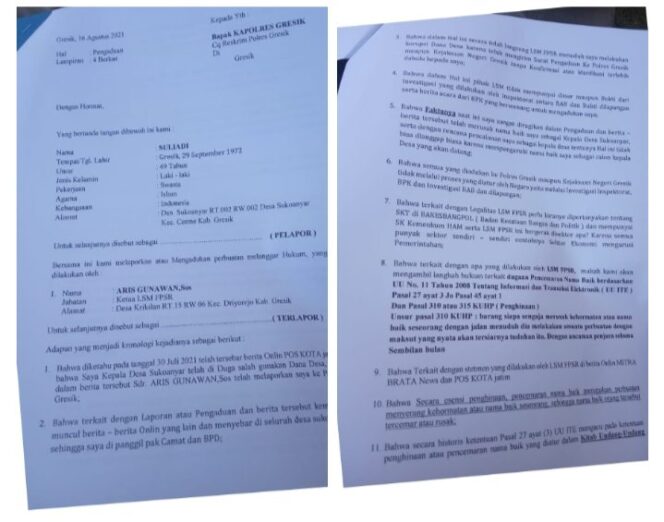 
					Di Tuding Korupsi, Kades Sukoanyar Gresik, Adukan Ketua FPSR ke Polisi