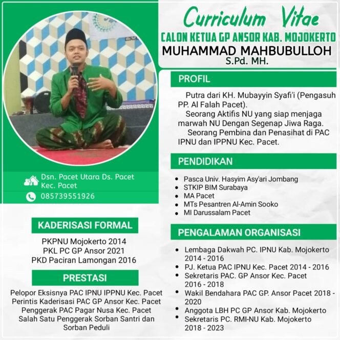 
					PUTRA KH. MUBAYYIN SYAFI’I PENGASUH PP AL FALAH PACET, MAJU DALAM KONFERENSI PC GP ANSOR 2021