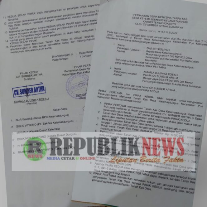 
					Kejelasan Isi Surat Perjanjian Sewakan TKD Kepada CV. Sumber Artha, Dipertanyakan !