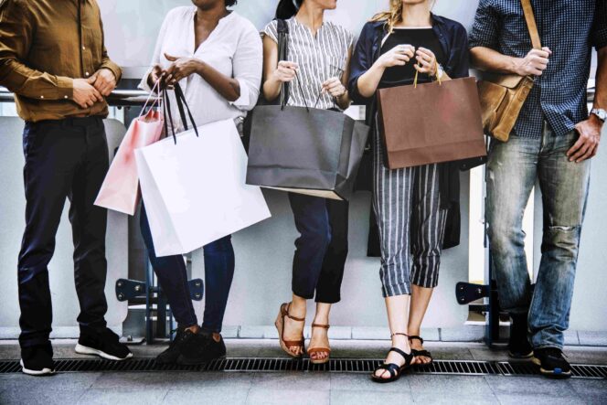 
					Female friends out shopping together