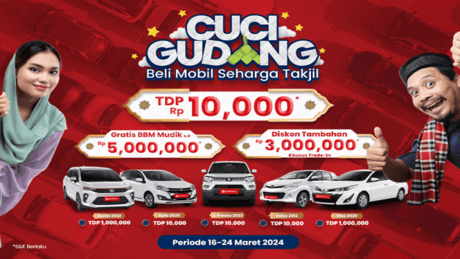 
					TDP 10.000 Hadir Lagi di Cuci Gudang Mobil Bekas Caroline.id Spesial Lebaran 2024