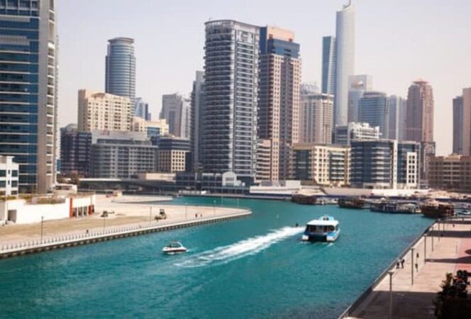 
					Dubai Marina cityscape, UAE. Panoramic view