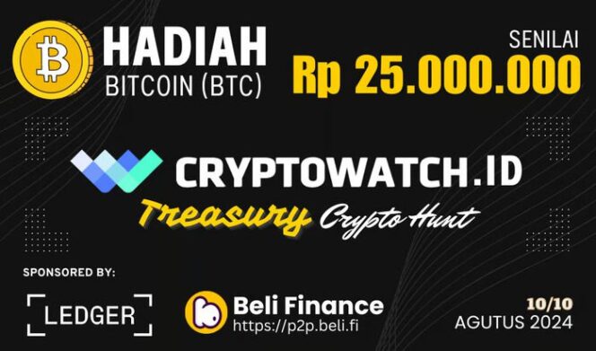 
					Buruan! CryptoWatch Gelar “Treasury Crypto Hunt” Berhadiah Bitcoin Senilai Rp 25 Juta