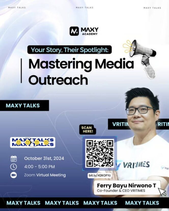 
					Menggali Lebih Dalam Strategi Sukses Dunia Media Digital. Maxy Academy Hadirkan Ferry Bayu, Sang Visioner di Balik Vritimes