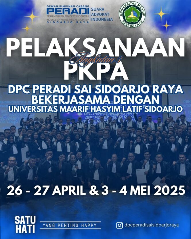 
					Pelaksanaan PKPA DPC PERADI SAI SIDOARJO RAYA Mencetak Advokat Profesional Dan Berintegritas